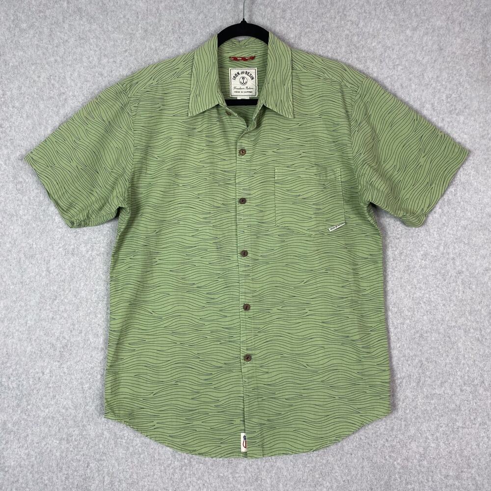 Iron & Resin Mens S Green All Over Print Short Sleeve Button Up Shirt